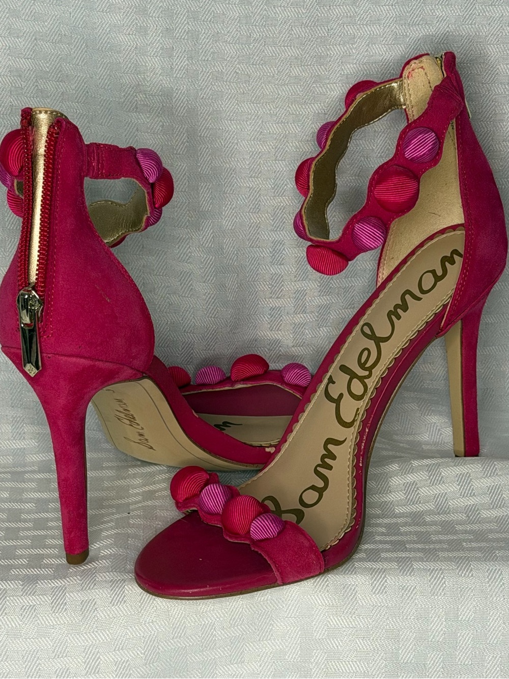 Sam Edelman Hot Pink Suede Beaded Ankle-Strap Heel
